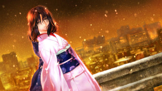 Woman kimono city night fireworks - a woman in a kimono free wallpaper