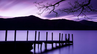 Dock lake purple sky mountains - rich moody colour free wallpaper