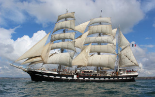 Sailboat ocean cloudy sky deck 2 - under free wallpaper