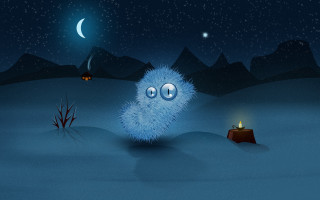 Blue fuzzy creature candle night - a candle free wallpaper for desktop
