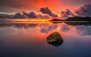 Rock lake sunset clouds landscape - bob thompson free wallpaper
