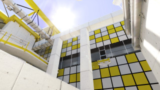 Bathroom yellow white tiles toilet - global illumination free wallpaper for desktop