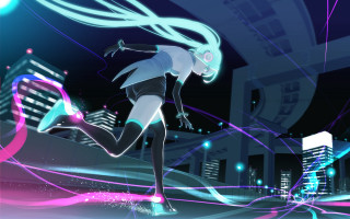 Neon hologram hatsune miku city - artist free wallpaper for desktop