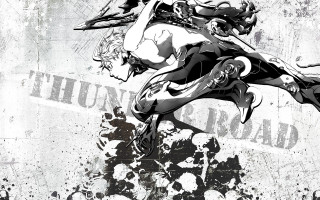 Woman flying gun sign blackwhite - akihiko yoshida free wallpaper