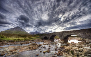 Stone bridge river mountain clouds - alexander johnston free wallpaper for desktop