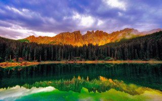 Lake mountains trees rainbow sky - carlo carlone free wallpaper