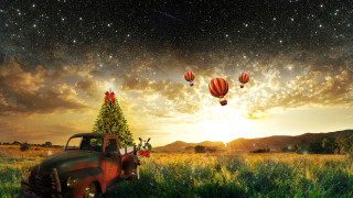 Truck christmas tree field hotairballoons - hot air balloon free wallpaper
