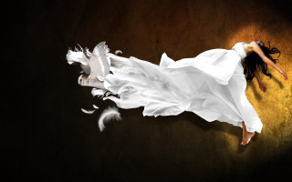 Flying woman white dress 3d - her body free wallpaper