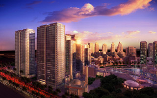 City skyline bridge tower river - traffic free wallpaper