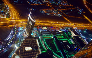City night tower lights reflection - aerial view free wallpaper for desktop