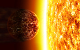 Sun planet matte autumn fire - free space wallpaper for desktop