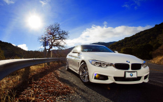 White car road tree hill - photorealism free wallpaper for desktop