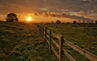 Fence field sunset clouds tree - dave allsop free wallpaper
