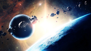 Small planets flying large starry - a large star free wallpaper