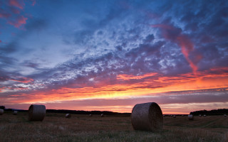 Hay bales sunset clouds wide - hay bale free wallpaper for desktop