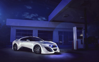 White sports car night blue - cubofuturism free wallpaper
