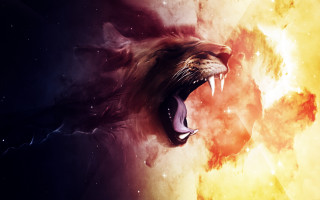 Lion roaring space stars fire - cosmic free wallpaper