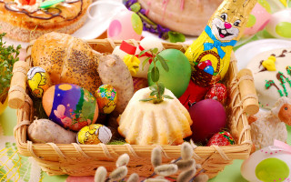 Decorated eggs bunnies pastel basket - decorated free wallpaper