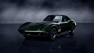 Green sports car fog dark - a white spot free wallpaper