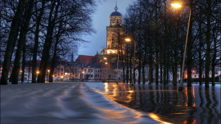 City street clock tower snow - dirck de bray free wallpaper