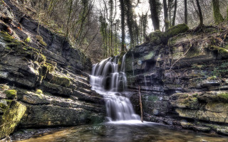 Waterfall forest moss stream cityscape - the rock free wallpaper