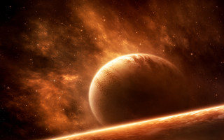 Distant orange glow red star - free space wallpaper