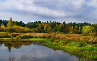 River forest autumn cloudy sky - autumn free wallpaper for desktop