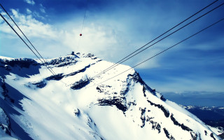 Ski lift mountain clouds sky - cable wire free wallpaper
