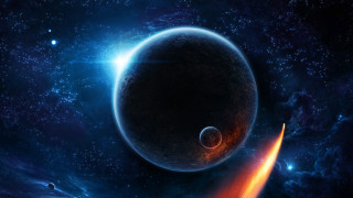 Space astronaut moon aurora city - orange glow free wallpaper