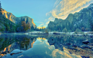 Mountain lake trees rocks clouds - a mountain lake free wallpaper