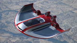 Futuristic flying vehicle desert river - a river below free wallpaper