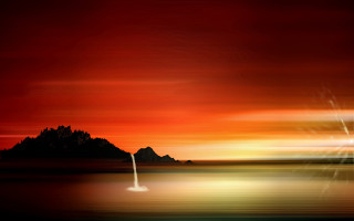 Red sky mountain boat ocean - the water and a mountain in the background free wallpaper for desktop