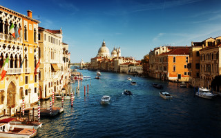 River boats city dome sky - canaletto free wallpaper