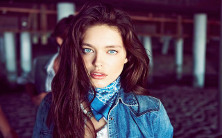 Woman longhair denimjacket blue scarf - a blue scarf free wallpaper