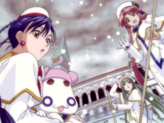 Anime girls clock tower building 2 - official art free wallpaper for desktop