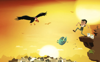 Man jumping cliff birds silhouette - another bird free wallpaper