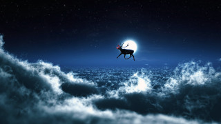 Reindeer flying night fullmoon clouds - dreamlike free wallpaper for desktop