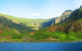 Mountain range lake green hills - a body of water in front free wallpaper for desktop