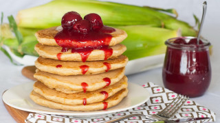 Pancakes jam plate jar fork - knife free wallpaper