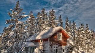 Snowy cabin forest cityscape winter - art and crafts movement free wallpaper