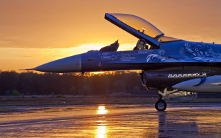 Jet plane sunset runway mountain - the runway free wallpaper