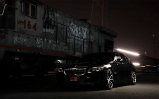 Car train graffiti night photorealism - a train free wallpaper for desktop