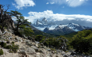 Mountain range trees rocks clouds - emiliano ponzi free wallpaper