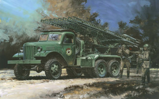 Military truck man standing art - american scene painting free wallpaper