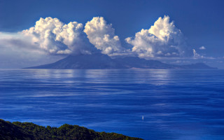 Mountain ocean water boat sky - cimabue free wallpaper