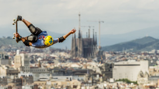 Skateboarder cityscape cathedral hyperrealistic motionblur - a hyperrealistic painting free wallpaper