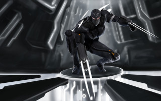 Futuristic man black suit sword - a white light free wallpaper