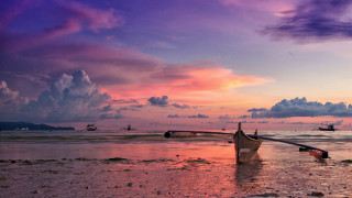 Boat beach purple sunset clouds - the background and a boat free wallpaper