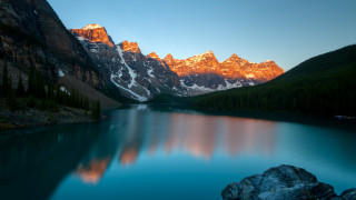 Mountain reflection sunset lake boat - bob ross free wallpaper for desktop