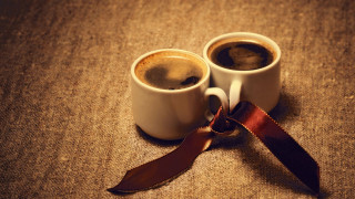 Two coffee cups brown ribbon 3 - two cup of coffee free wallpaper